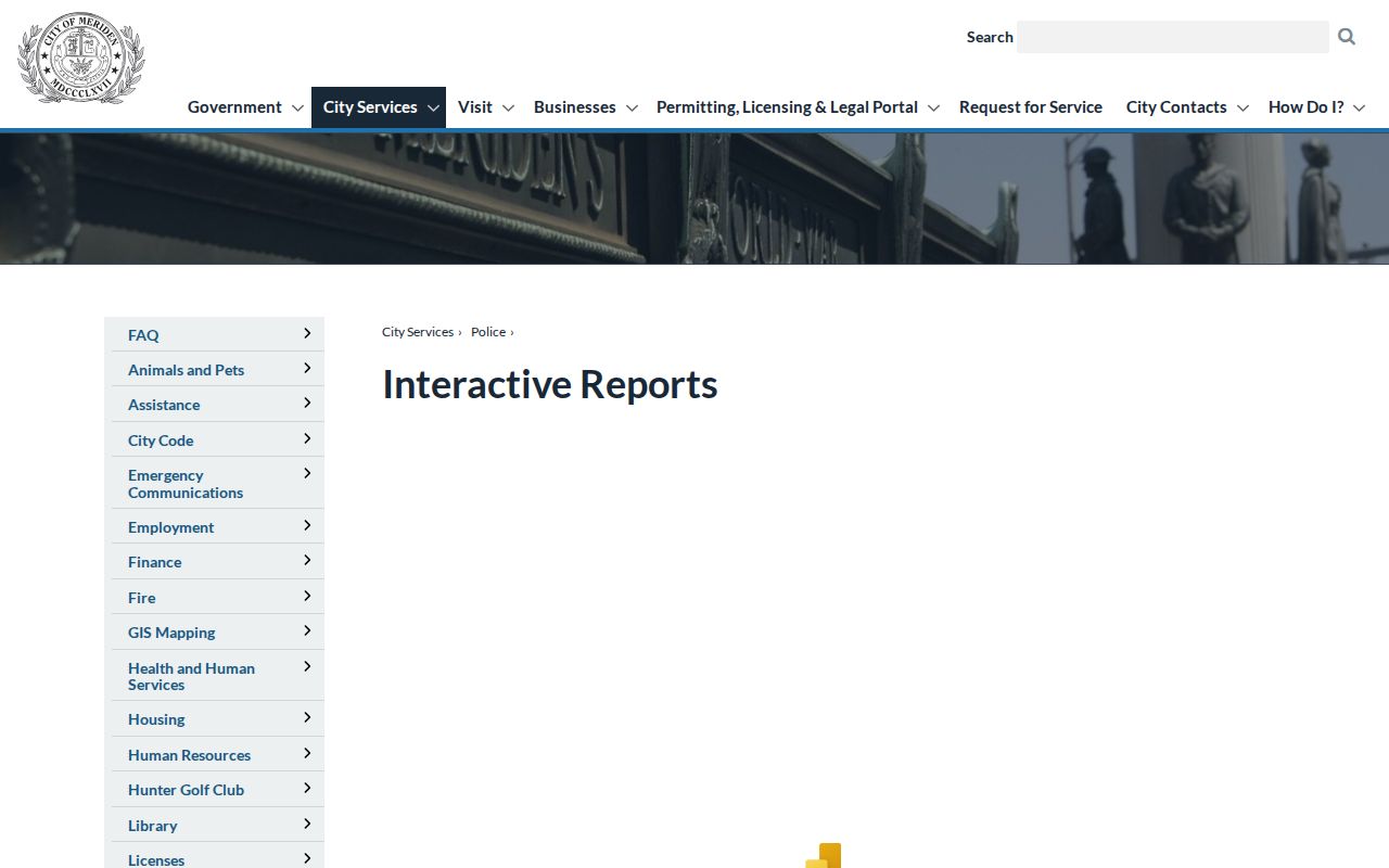 Meriden Police interactive reports page showing no Meriden busted mugshots booking roster