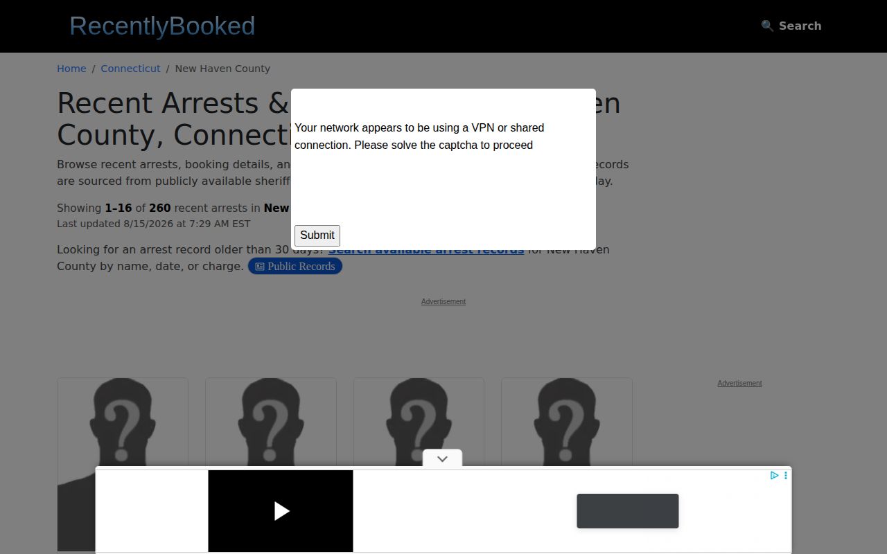 Unofficial New Haven County arrest records page that may include Meriden